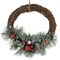 13.75" Frosted Christmas Wreath with Red Ornaments, Pine Needles & Stars